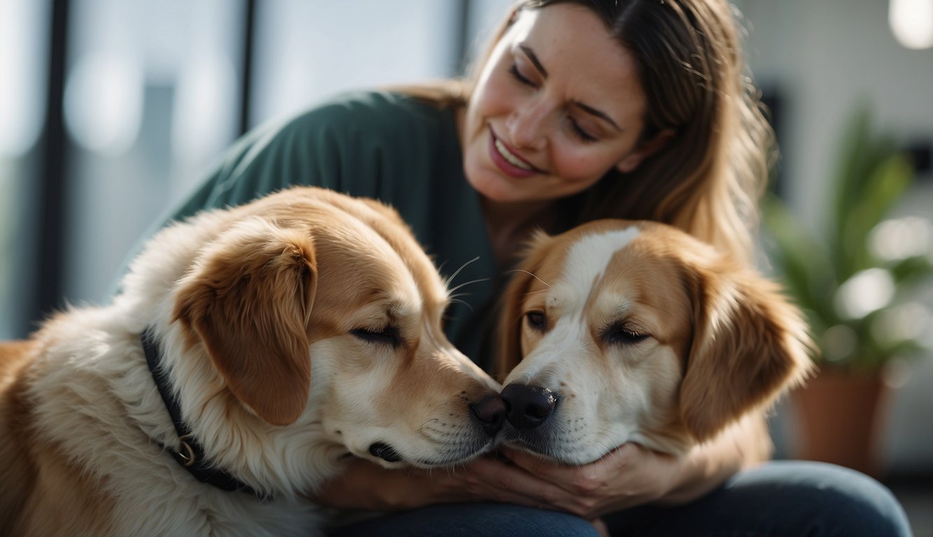 Veterinary social workers comfort dying dogs with gentle touch and soothing words, providing emotional support to owners