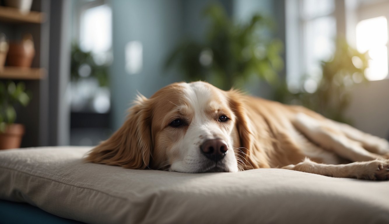 A dying dog receiving physical therapy and herbal treatments for pain relief